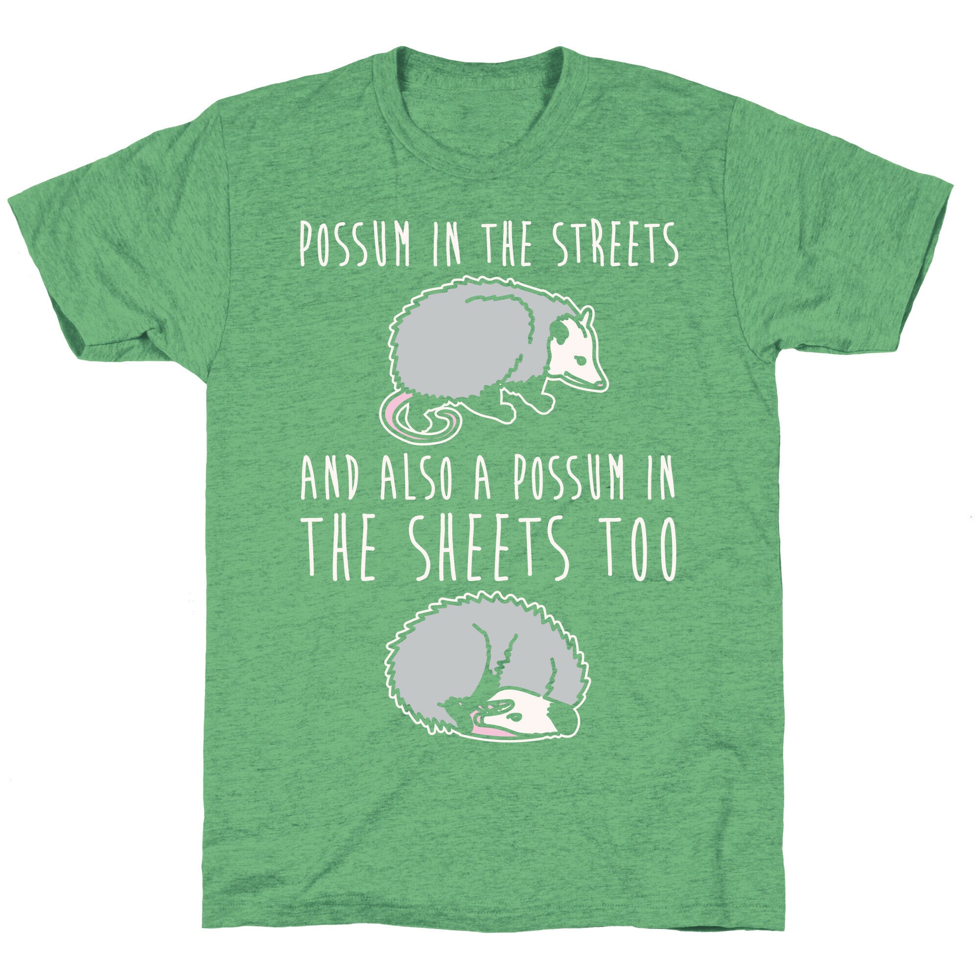 Possum In The Streets and Also A Possum In The Sheets White Print Unisex Triblend Tee